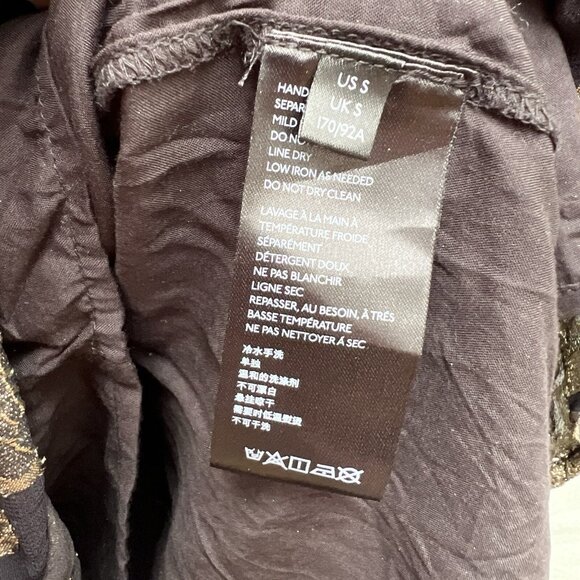 Anthropologie Gold & Black Metallic Floral Print Ruffle Mini Dress Size S Party - Picture 5 of 5